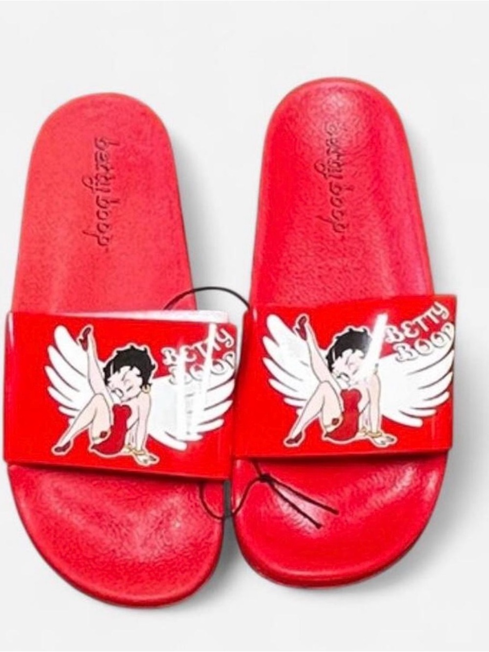Betty Boop Red Slide Sandals with Winged Graphic women’s
